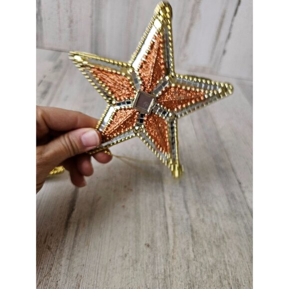 Vintage glitter star gold green orange plastic mirror ornament Xmas tree - Picture 6 of 8